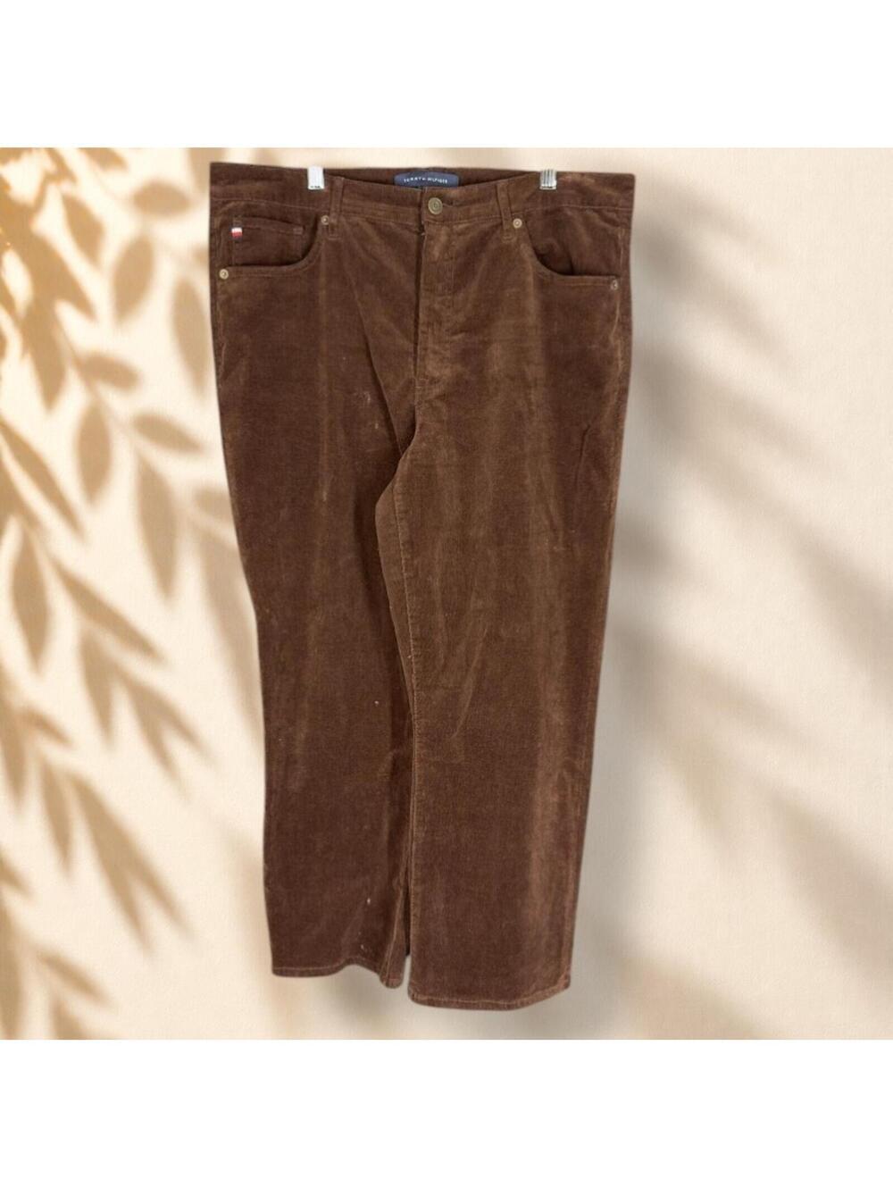 Tommy Hilfiger Pants Women 16 Brown High Rise Flat Front Corduroy Straight Chino